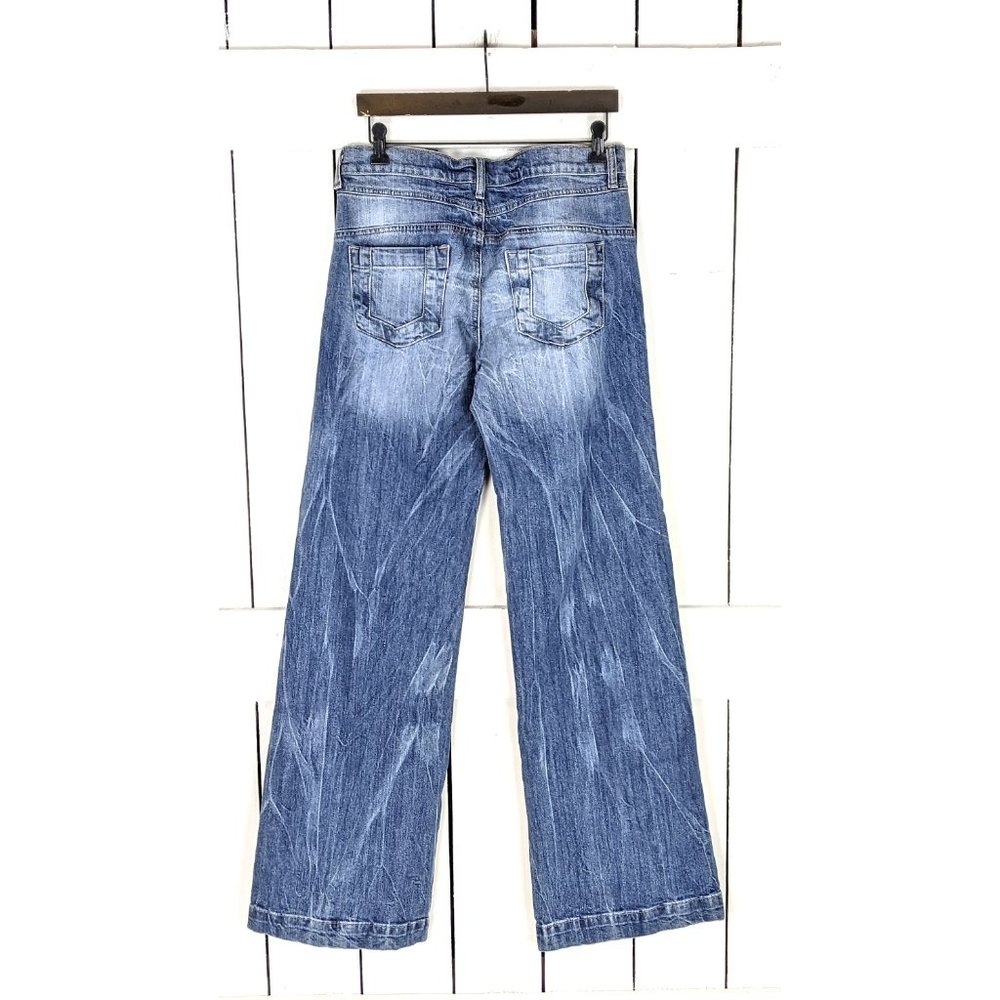 Vintage light blue bleached/faded wide leg denim jeans - Picture 4 of 5
